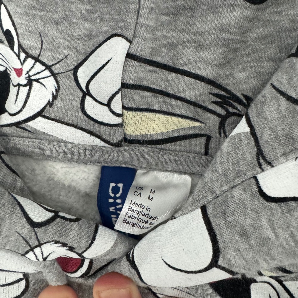 H&M Divided Looney Tunes Bugs Bunny All Over Print Gray Hoodie Mens Medium - Picture 4 of 4